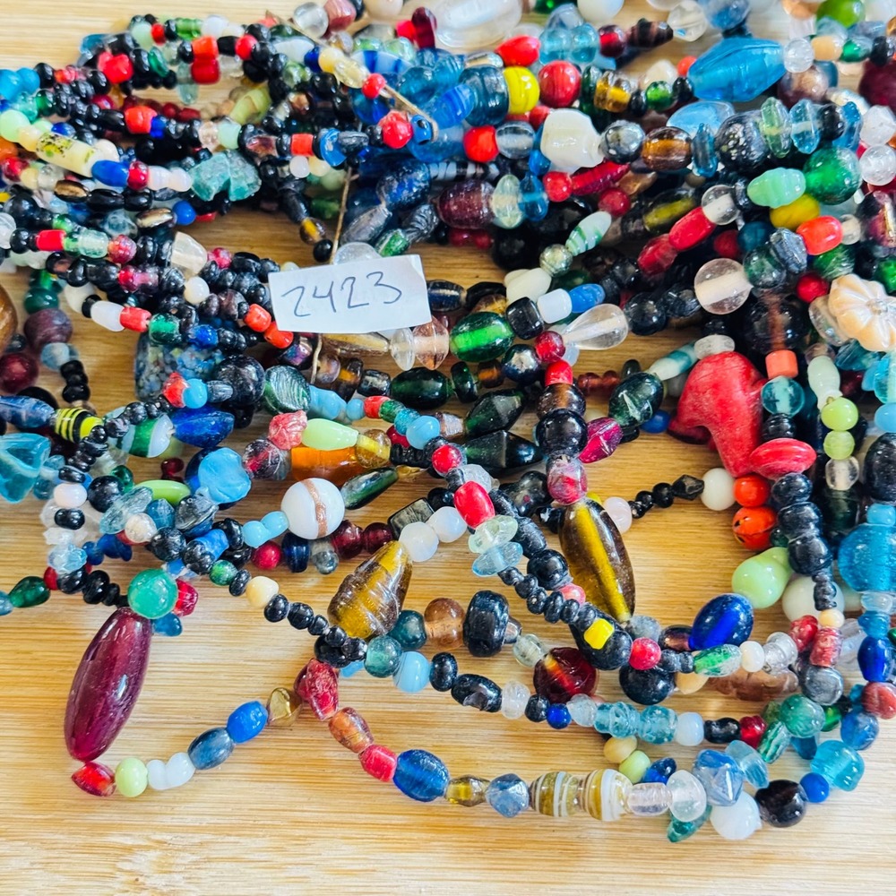 VTG Long Multi Necklace Colorful Murano Glass Beaded End of Day Statement BOHO - Picture 5 of 5